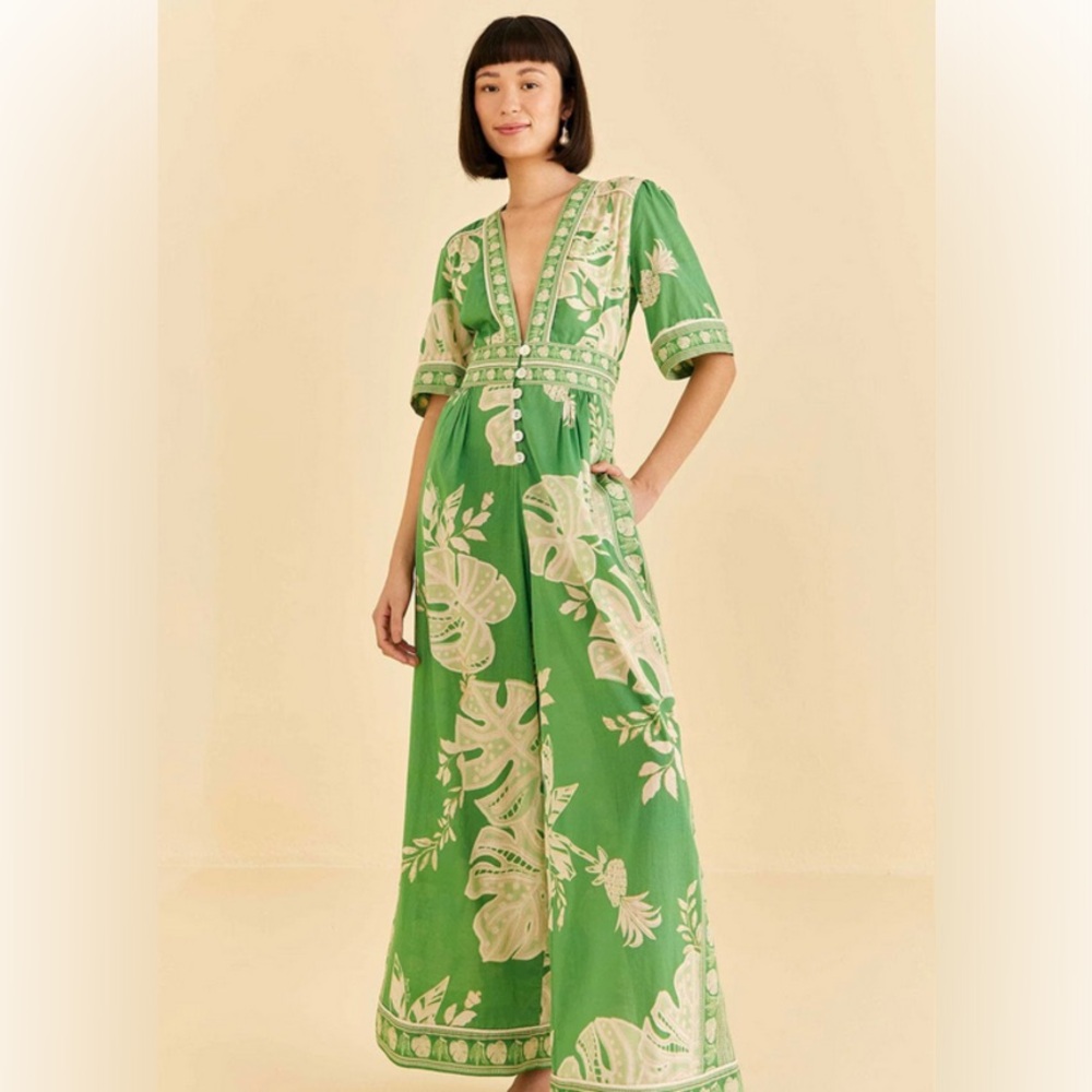 Farm Rio Palm Buttoned Wide-Leg Jumpsuit XL